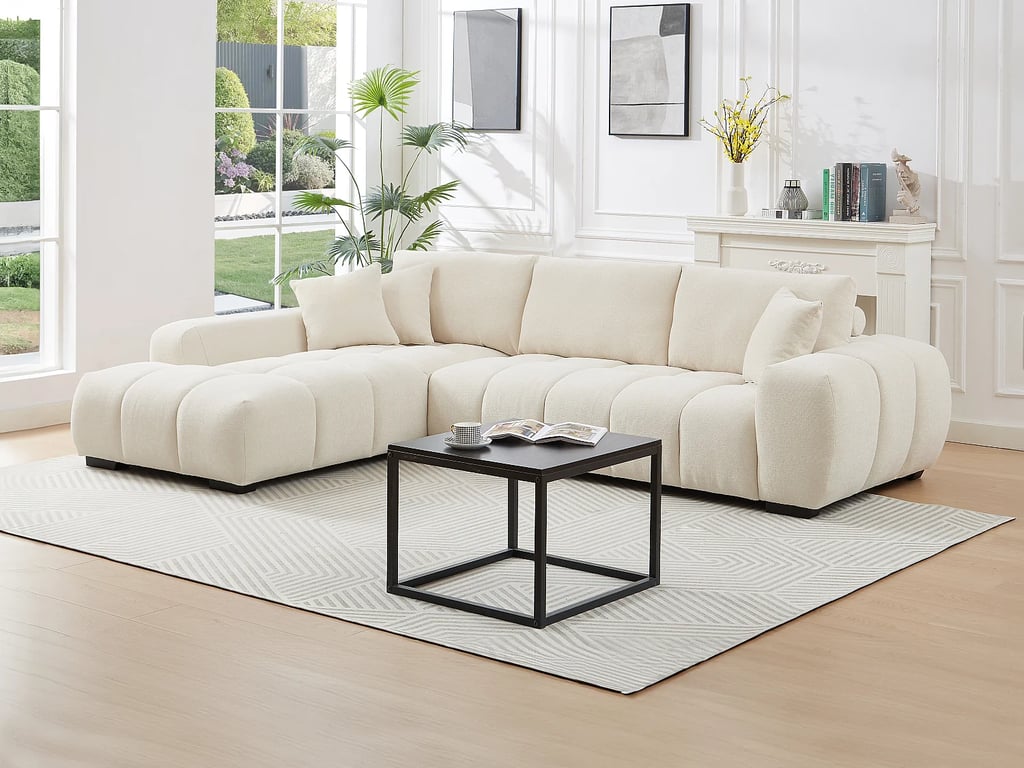 Berenia canapé d'angle gauche 5 places tissu texturé beige - Vue supplémentaire 2