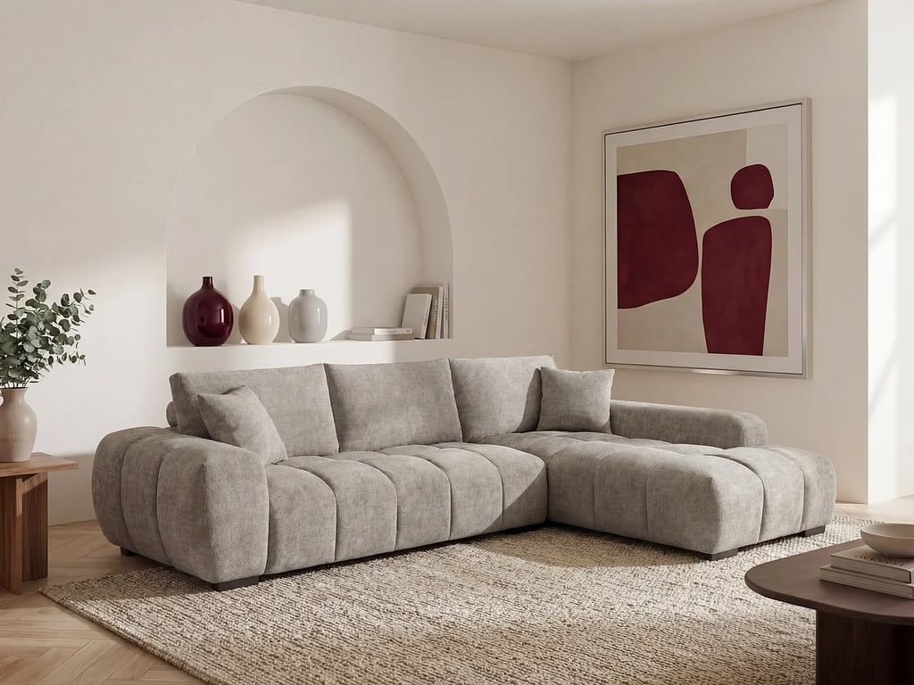Produit similaire: Berenia canapé d'angle droit 5 places tissu texturé gris