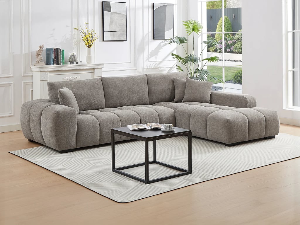 Berenia canapé d'angle droit 5 places tissu texturé gris - Vue supplémentaire 2