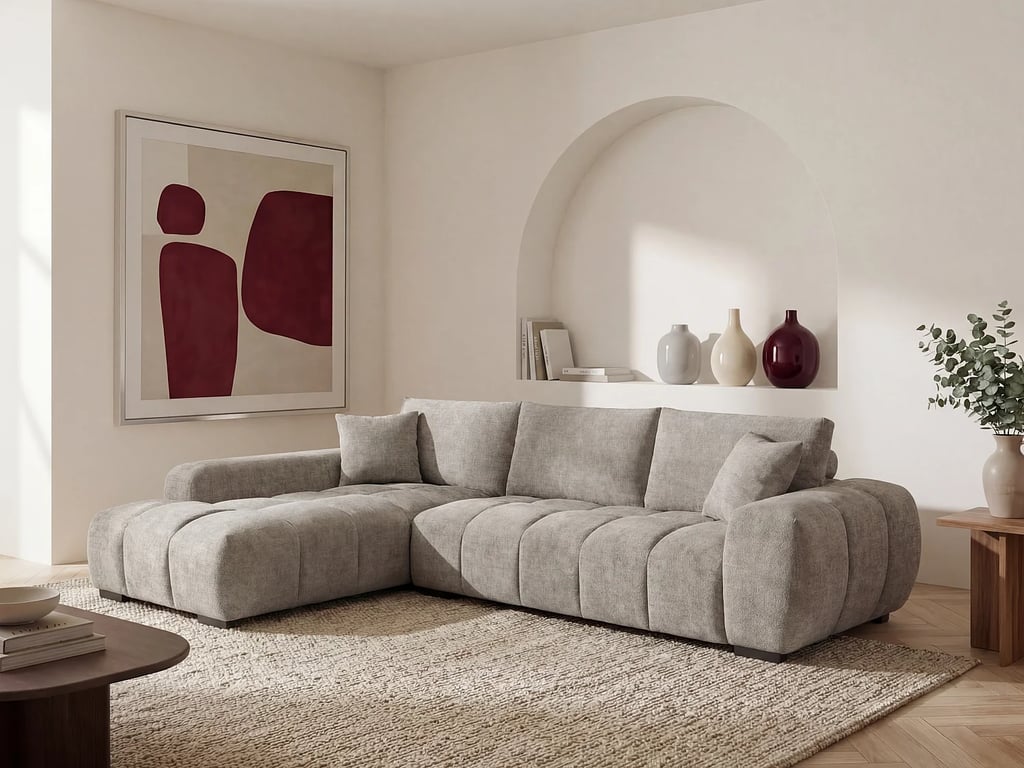Produit similaire: Berenia canapé d'angle gauche 5 places tissu texturé gris