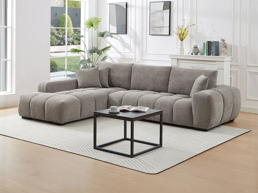 Berenia canapé d'angle gauche 5 places tissu texturé gris - Vue supplémentaire 2