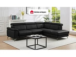 Maramba canapé d'angle droit 6 places cuir noir - Vue supplémentaire 1