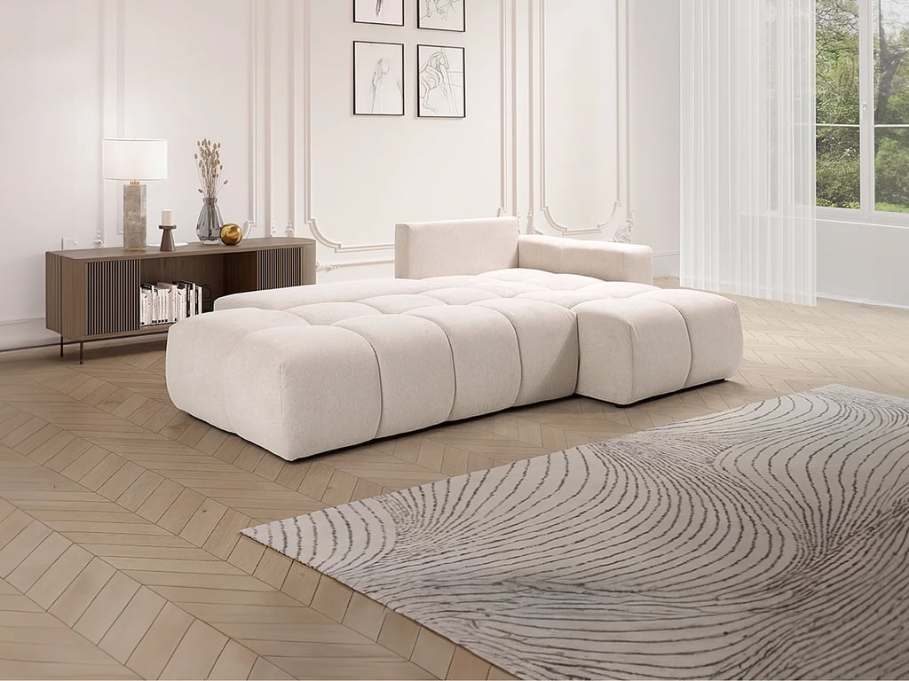 Trimaldi canapé d'angle convertible droit 5 places tissu texturé beige - Vue supplémentaire 2