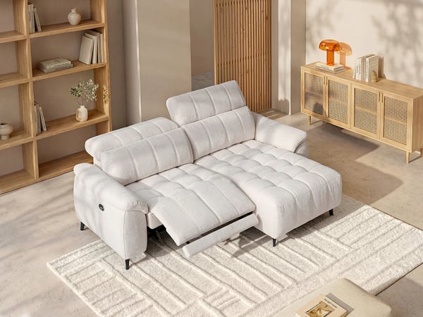 Celtimo canapé d'angle droit 4 places tissu texturé beige relax électrique