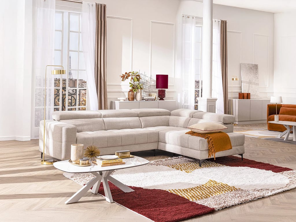 Moniso canapé d'angle droit 5 places tissu beige relax électrique - Vue supplémentaire 2