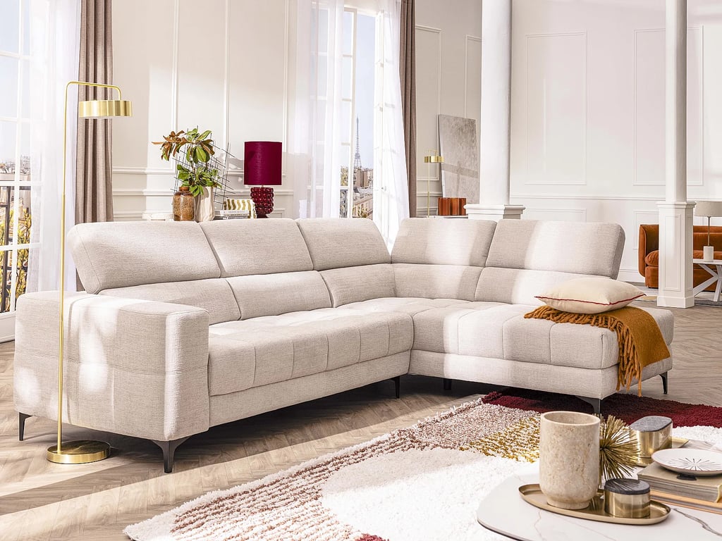 Moniso canapé d'angle droit 5 places tissu beige relax électrique - Vue supplémentaire 3