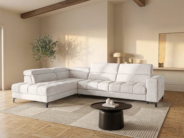 Moniso canapé d'angle gauche 5 places tissu beige relax électrique