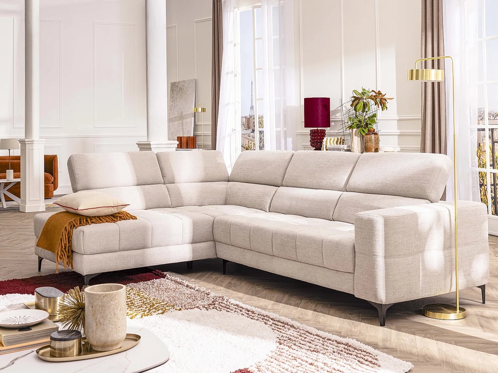 Moniso canapé d'angle gauche 5 places tissu beige relax électrique - Vue supplémentaire 3