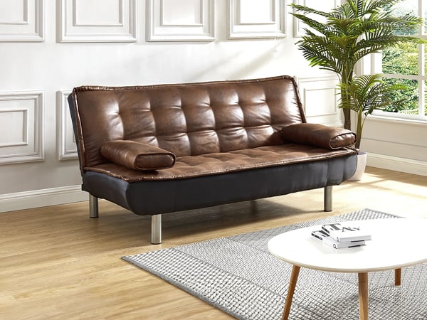 Mishan II canapé convertible 3 places clic-clac microfibre vieilli marron