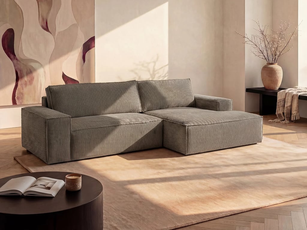 Produit similaire: Amelia canapé d'angle convertible droit 4 places velours côtelé marron
