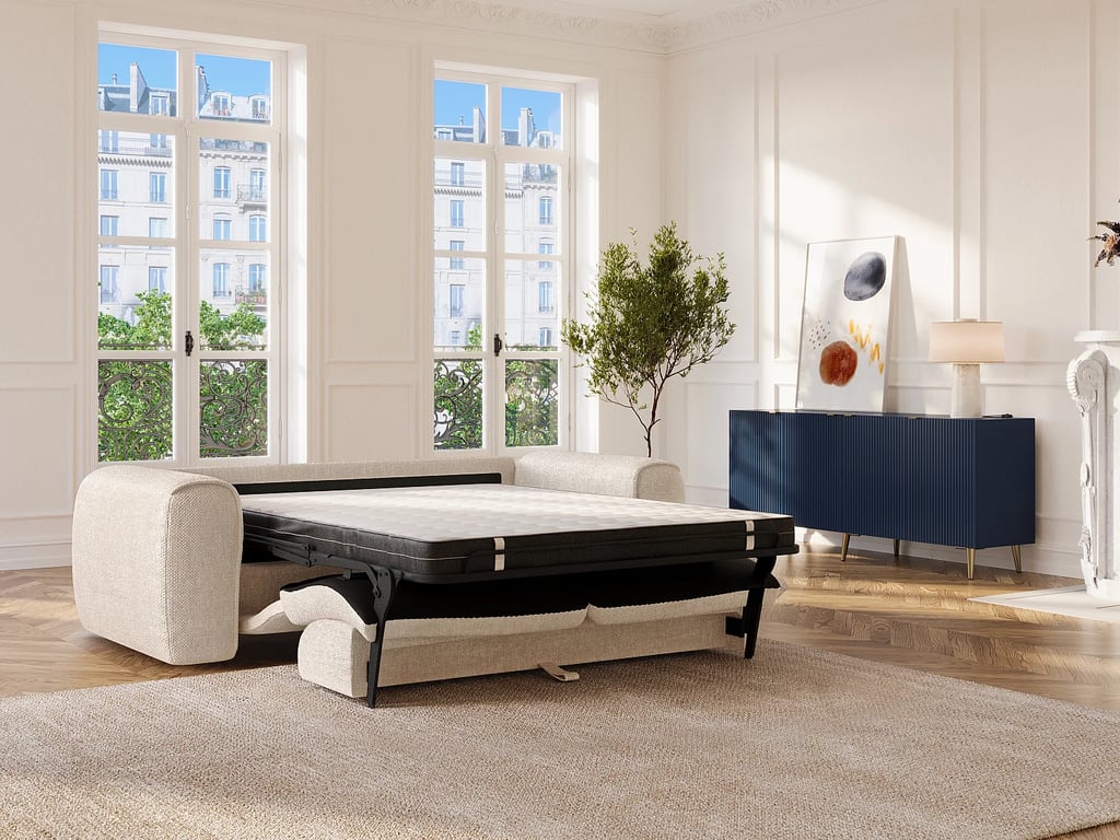 Pognia canapé convertible 3 places tissu texturé beige - Vue supplémentaire 2