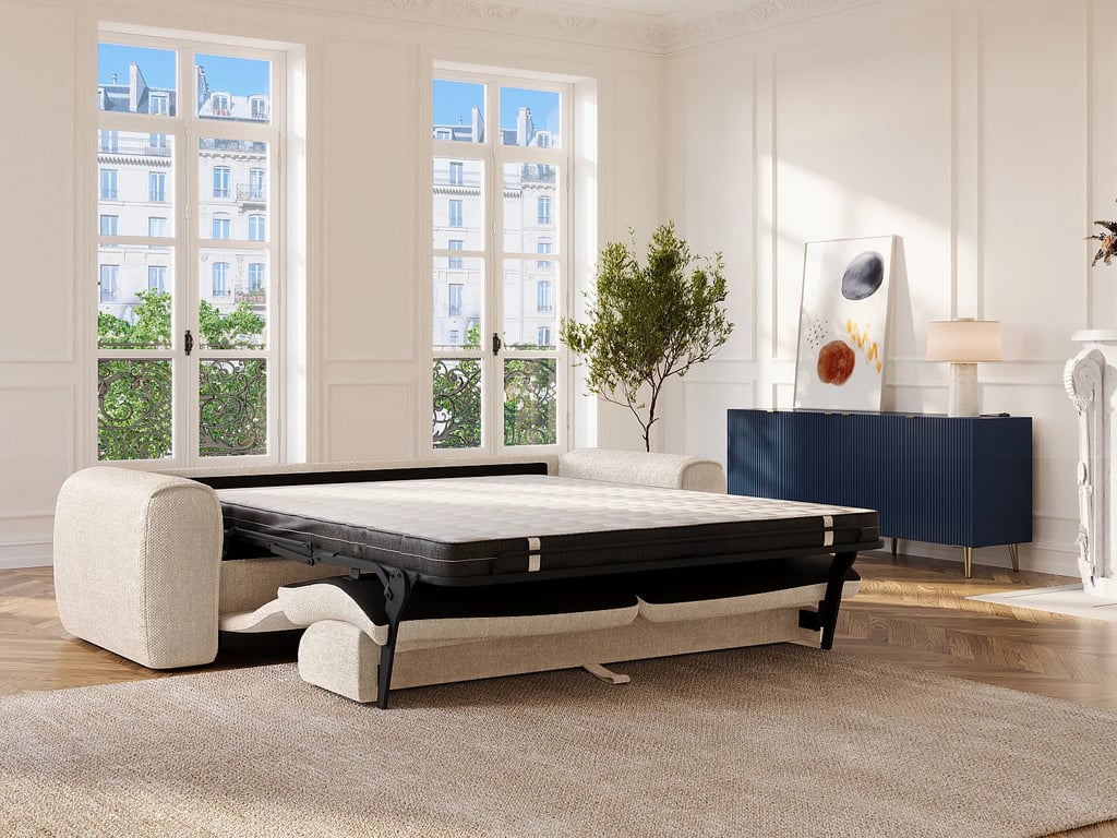 Pognia canapé convertible 4 places tissu texturé beige - Vue supplémentaire 2