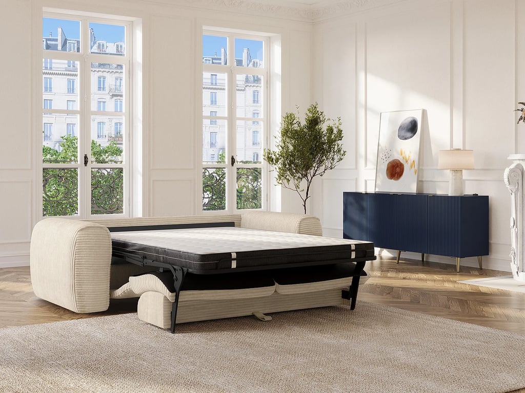 Pognia canapé convertible 3 places velours côtelé beige - Vue supplémentaire 2