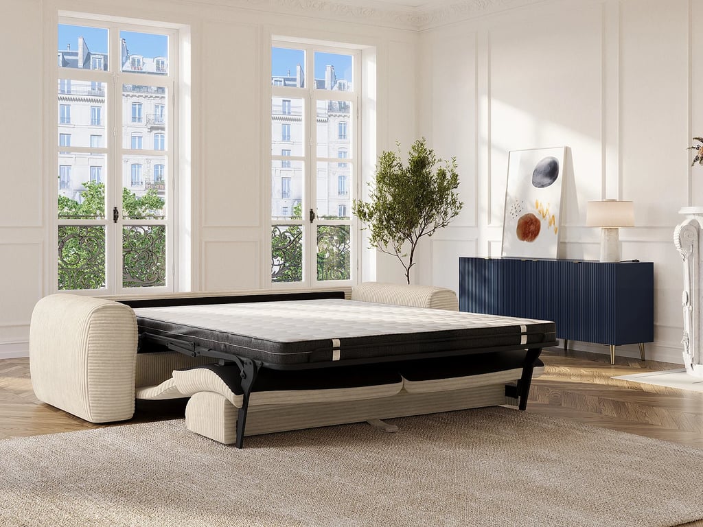 Pognia canapé convertible 4 places velours côtelé beige - Vue supplémentaire 2