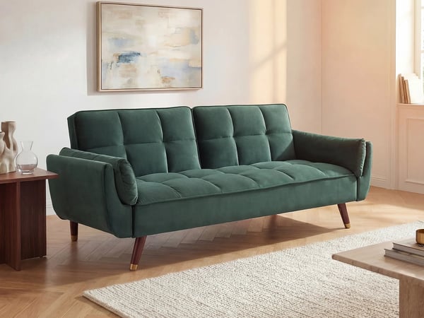 Gulcan canapé convertible 3 places clic-clac velours vert