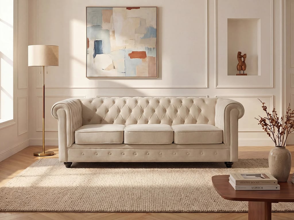 Produit similaire: Chesterfield canapé 3 places velours beige