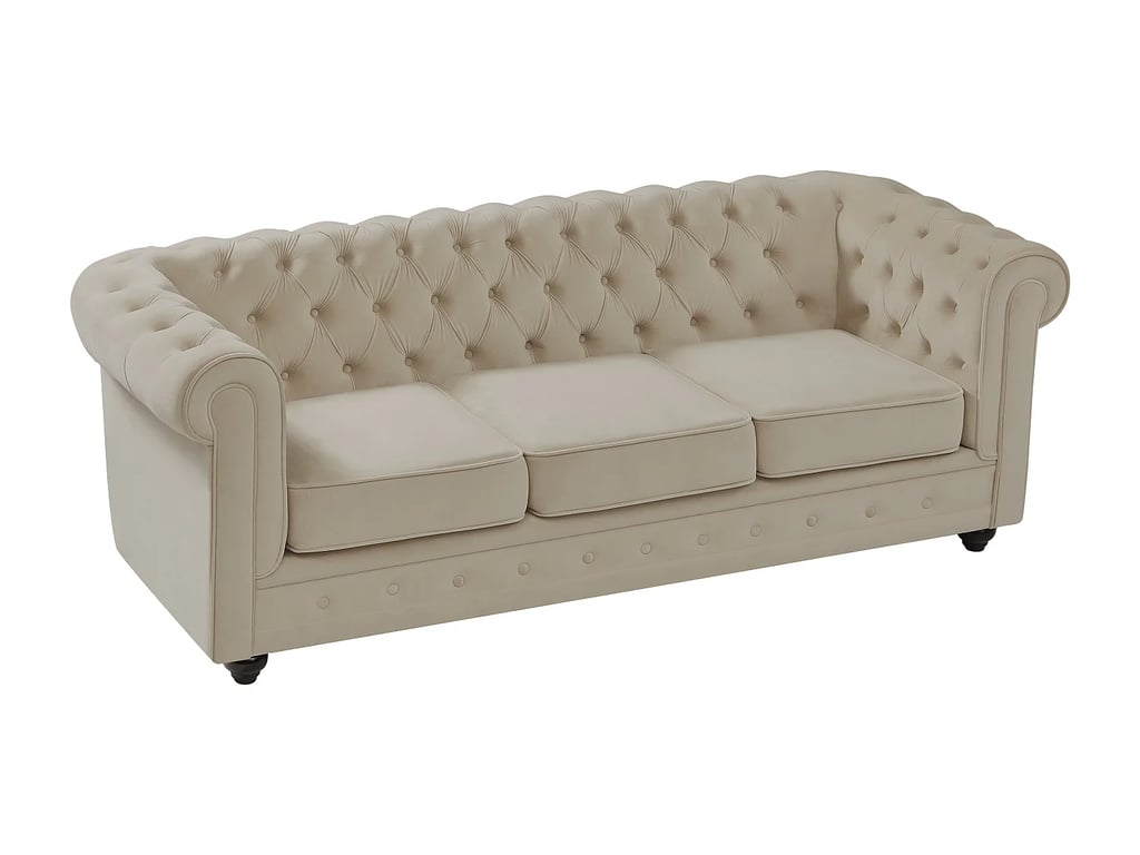 Chesterfield canapé 3 places velours beige - Vue supplémentaire 2