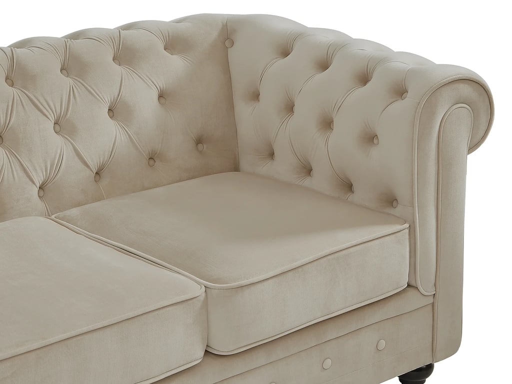 Chesterfield canapé 3 places velours beige - Vue supplémentaire 3