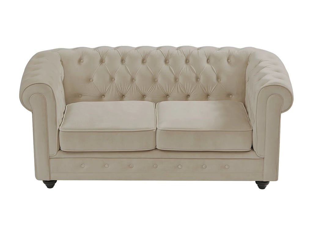 Chesterfield canapé 2 places velours beige - Vue supplémentaire 1