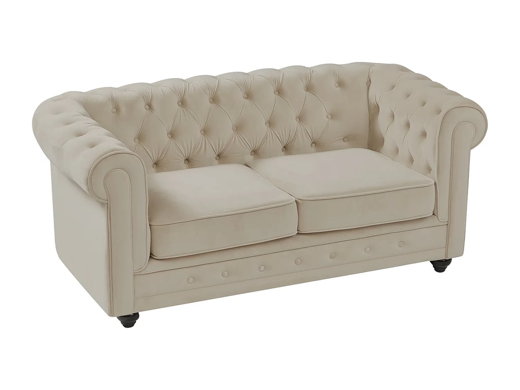 Chesterfield canapé 2 places velours beige - Vue supplémentaire 2