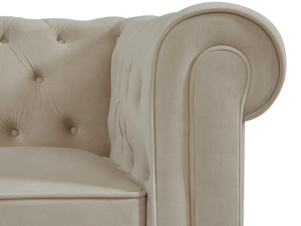 Chesterfield canapé 2 places velours beige - Vue supplémentaire 3