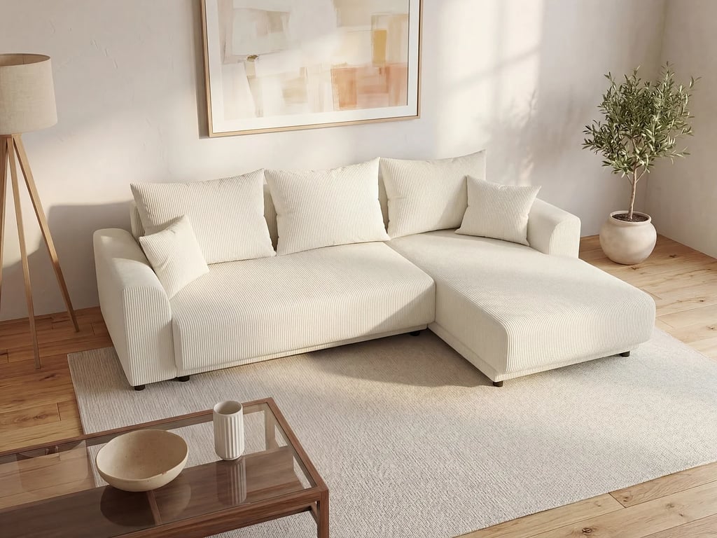 Produit similaire: Nessaro canapé d'angle convertible réversible 4 places velours côtelé beige
