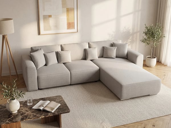 Meltana canapé d'angle convertible réversible 5 places tissu gris clair