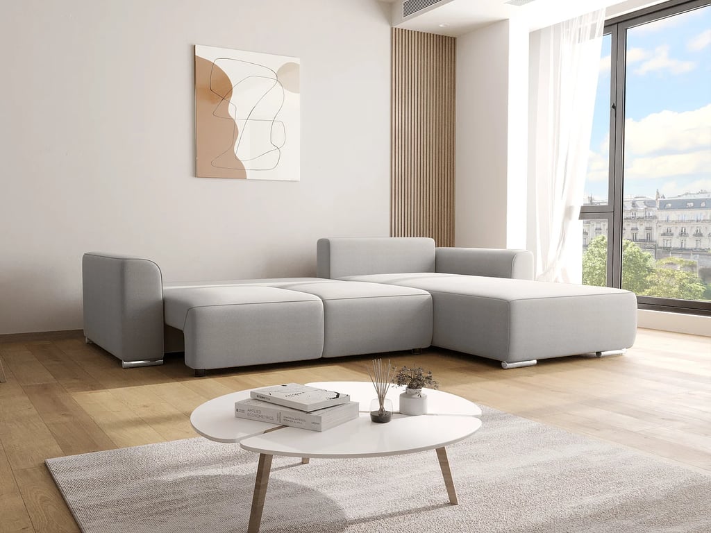 Meltana canapé d'angle convertible réversible 5 places tissu gris clair - Vue supplémentaire 1