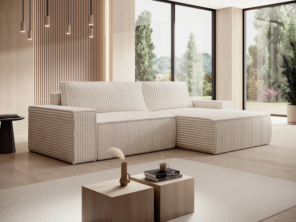 Produit similaire: Amelia canapé d'angle convertible droit 4 places velours côtelé grosses côtes beige