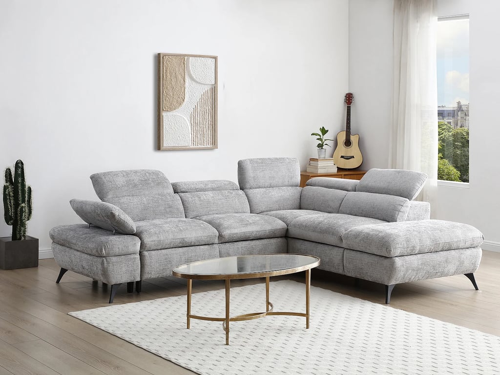 Surdeli canapé d'angle convertible gauche 5 places tissu texturé beige - Vue supplémentaire 1