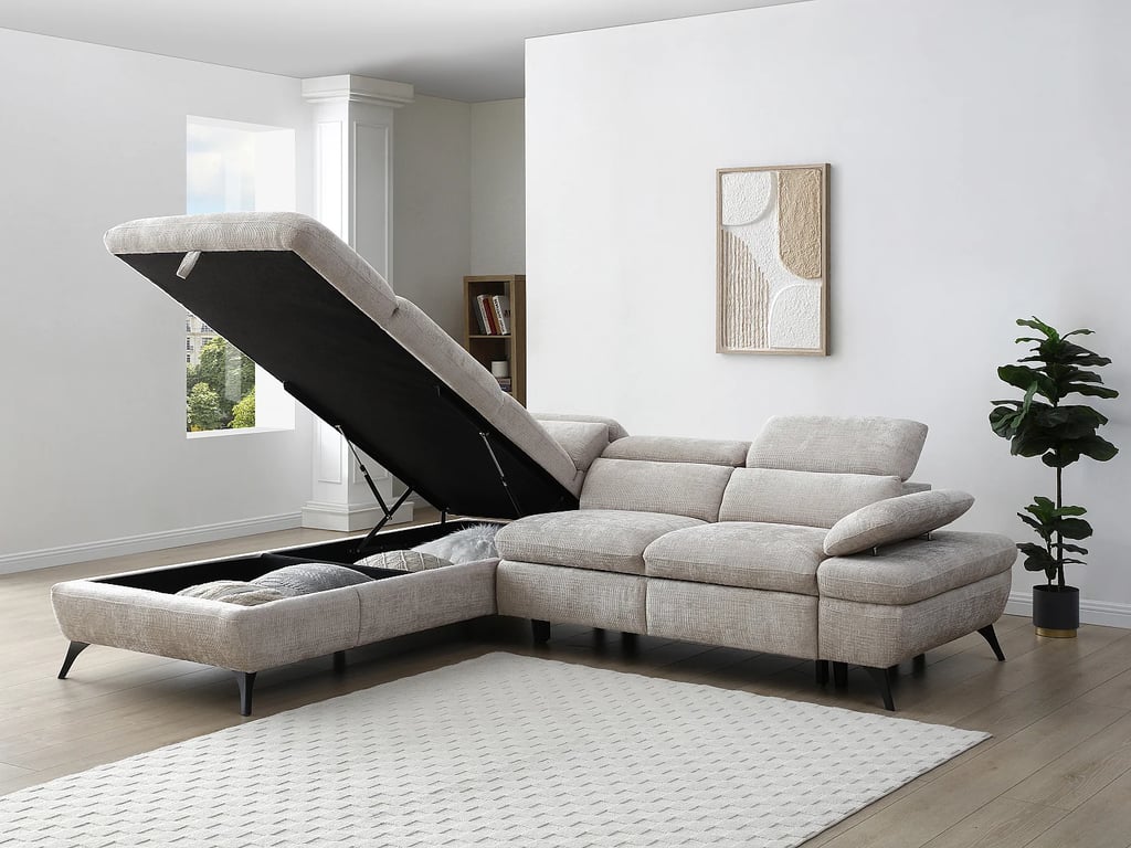 Surdeli canapé d'angle convertible gauche 5 places tissu texturé beige - Vue supplémentaire 3