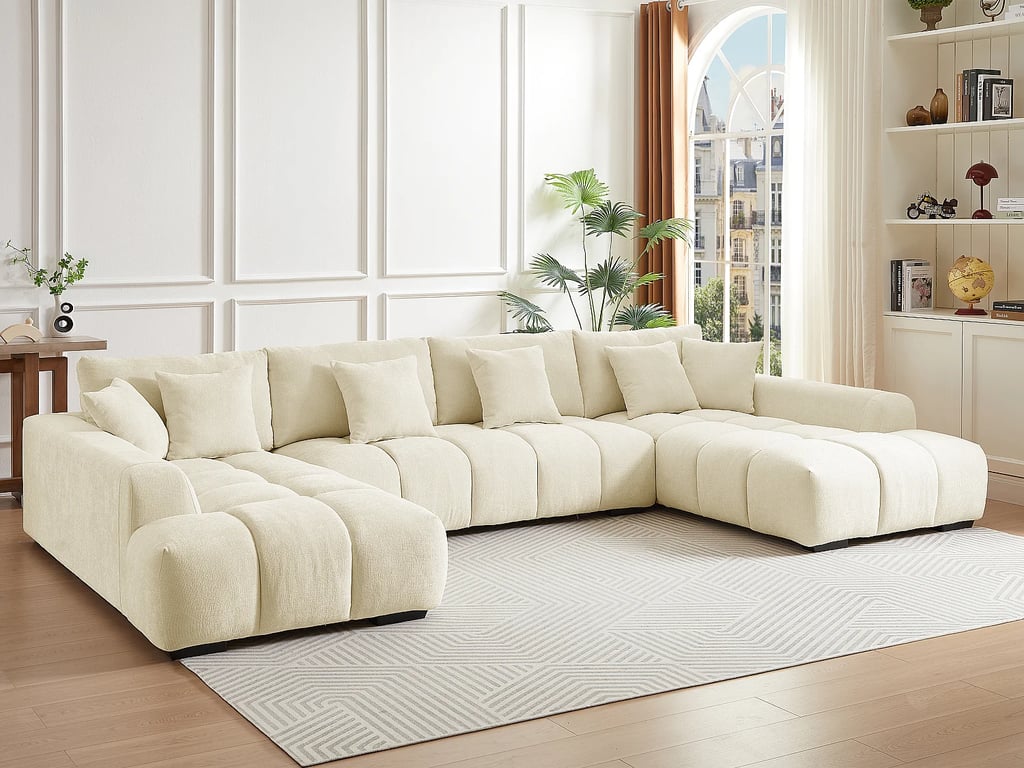 Berenia canapé panoramique 7 places tissu texturé beige - Vue supplémentaire 1