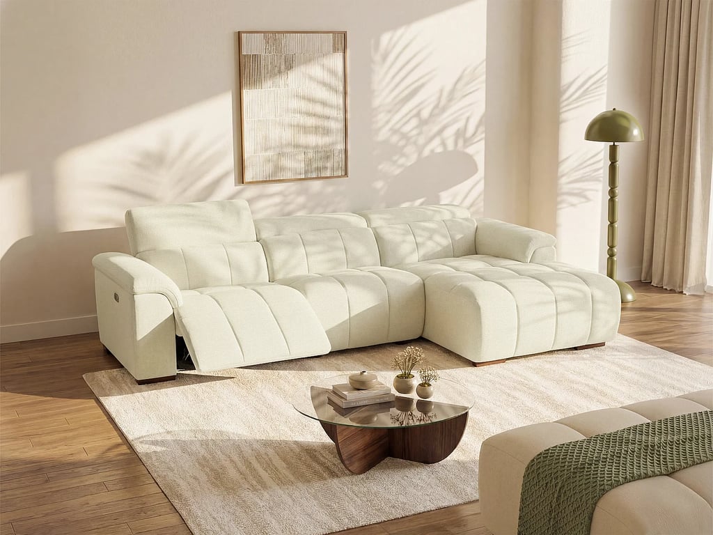 Canapé d'angle droit relax électrique en tissu beige MOLPICA