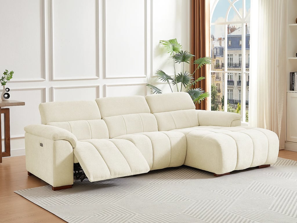 Molpica canapé d'angle droit 5 places tissu beige relax électrique - Vue supplémentaire 3