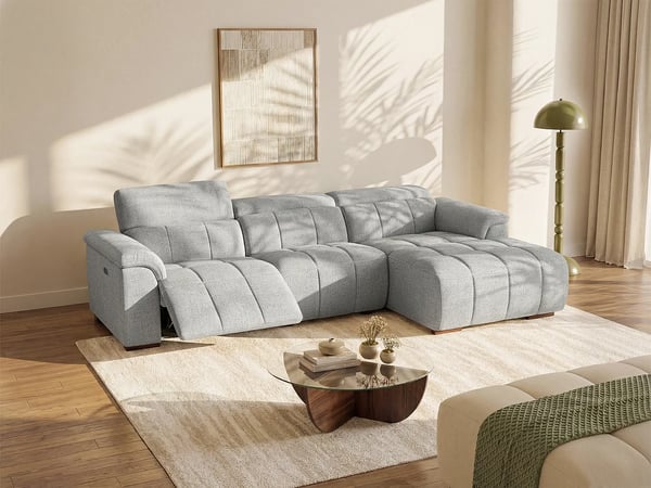 Molpica canapé d'angle droit 5 places tissu clair gris relax électrique