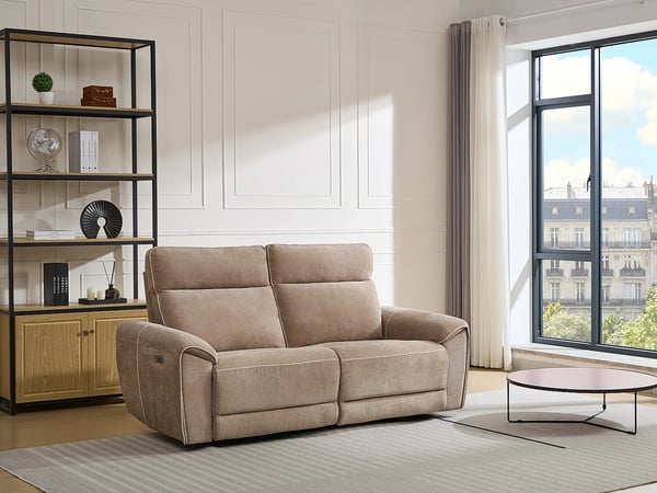Djaralo canapé 3 places tissu marron relax électrique