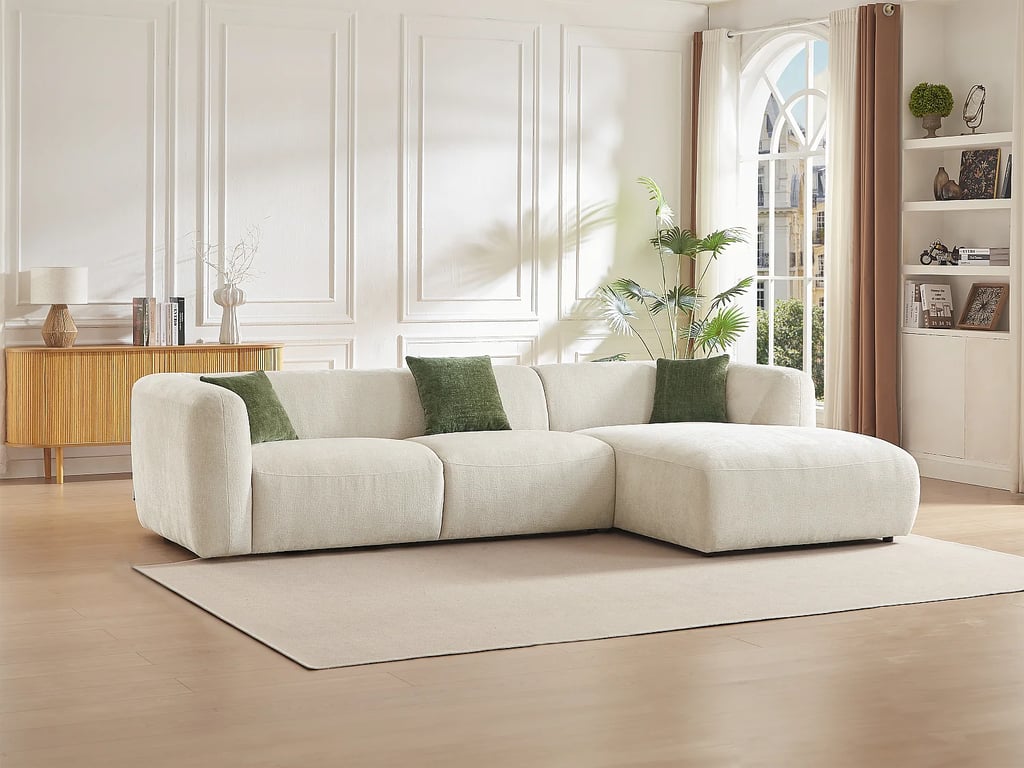 Canapé d'angle droit en tissu beige TANCAVO