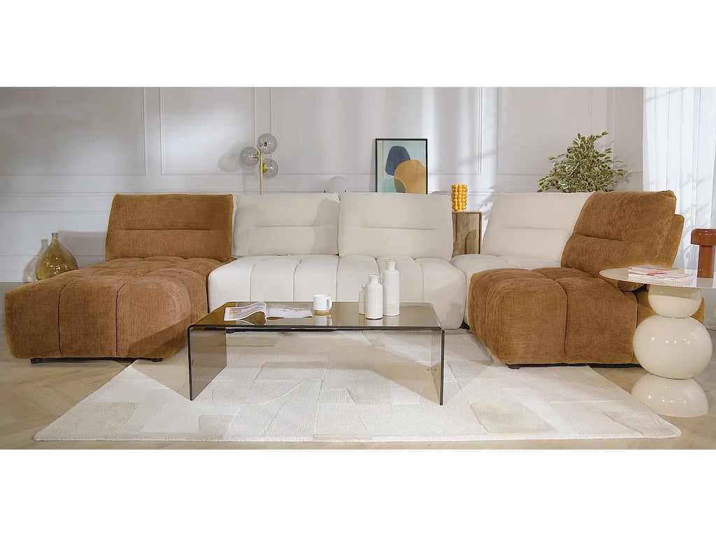 Apoliu - Canapé 2 places tissu texturé beige dossier avance-recule - Vue supplémentaire 1
