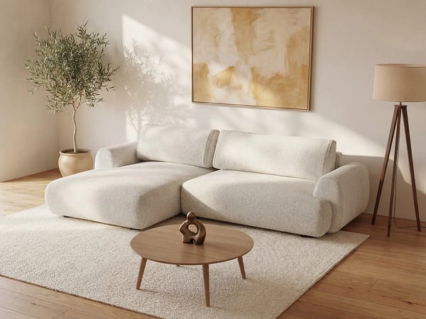 Monelia canapé d'angle convertible gauche 4 places tissu chiné beige