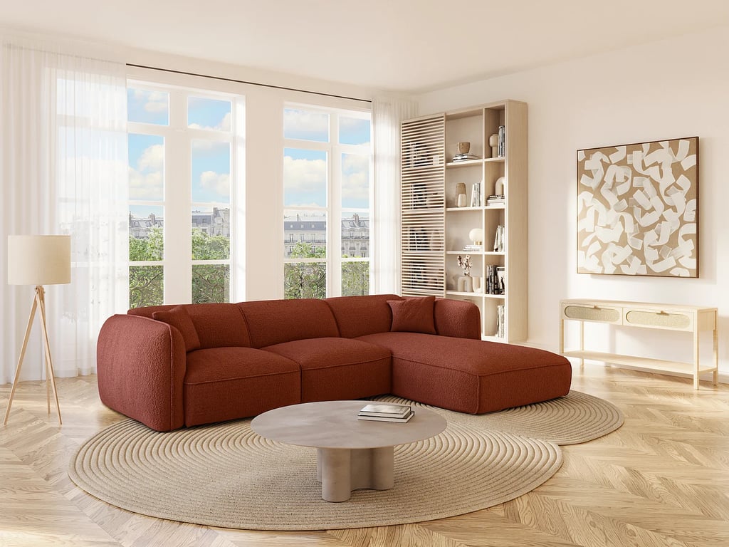 Camilio canapé d'angle droit 5 places tissu texturé terracotta - Vue supplémentaire 2