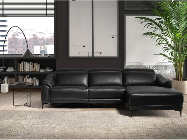 6205 - Canapé d'angle relax 5 places cuir noir