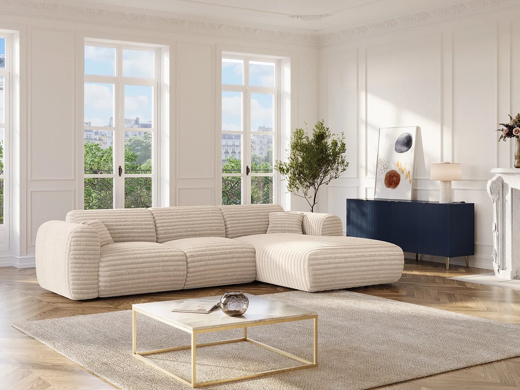 Produit similaire: Pogni canapé d'angle droit 5 places velours côtelé grosses côtes beige