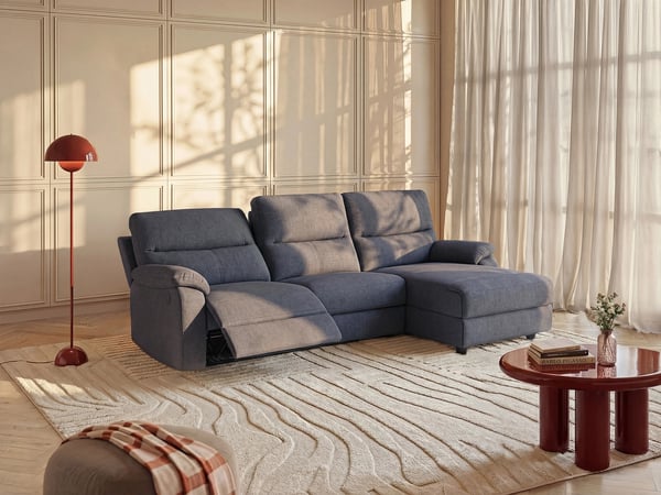 Canapé d'angle relax électrique en tissu LUNANO - Anthracite - Angle droit - 4 places - VENTE-UNIQUE