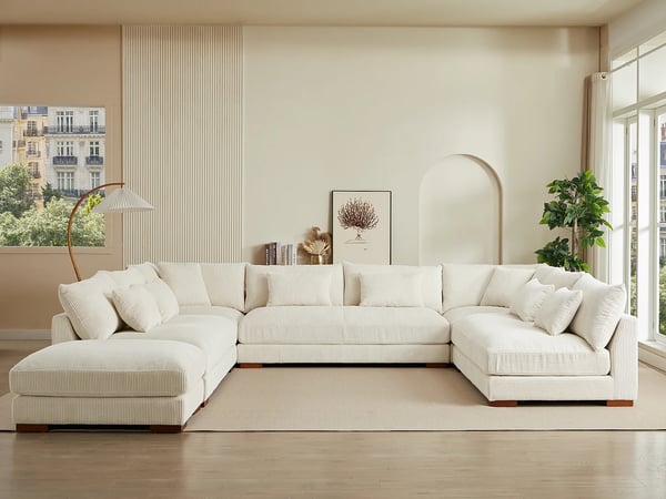 Sperone canapé panoramique XXL velours côtelé beige
