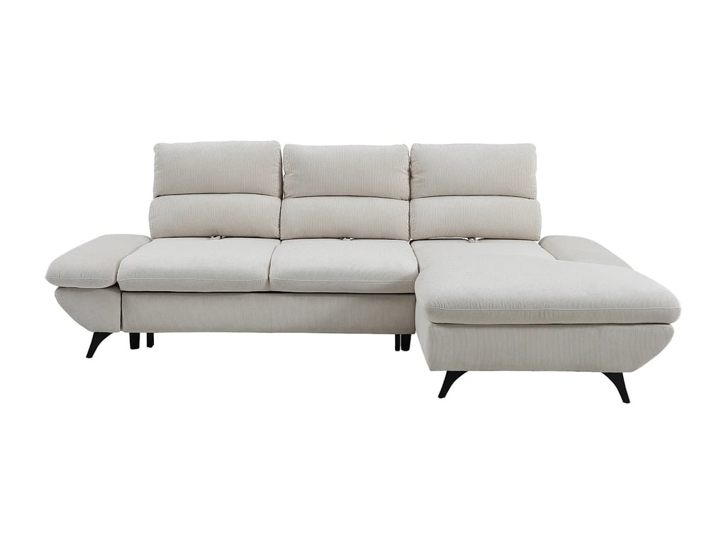 Liori - Canapé d'angle convertible droit 5 places velours côtelé beige dossier avance-recule - Vue supplémentaire 2