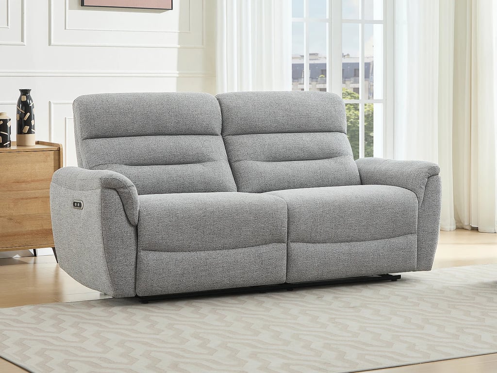Canapé 3 places relax électrique en tissu texturé gris BREVIO