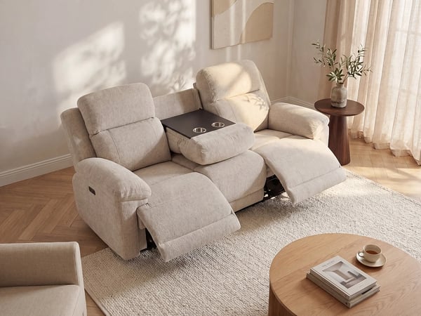 Keluno canapé 3 places tissu chiné beige relax électrique