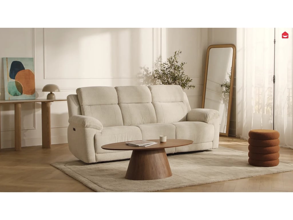 Keluno canapé 3 places tissu chiné beige relax électrique - Vue supplémentaire 1