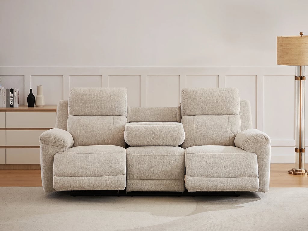 Keluno canapé 3 places tissu chiné beige relax électrique - Vue supplémentaire 2