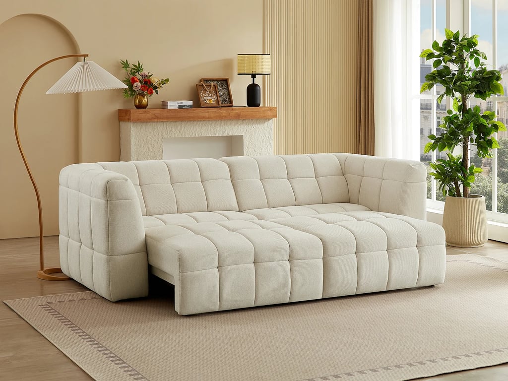 Nelosa canapé 3 places tissu texturé beige relax électrique - Vue supplémentaire 2